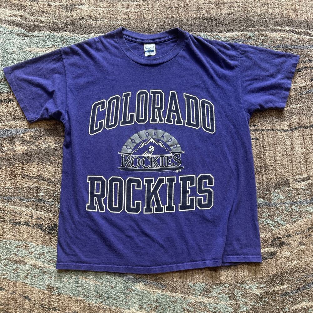 Vintage 90's Colorado Rockies Faded Purple Gray MLB Baseball Tee Shirt Sz Large